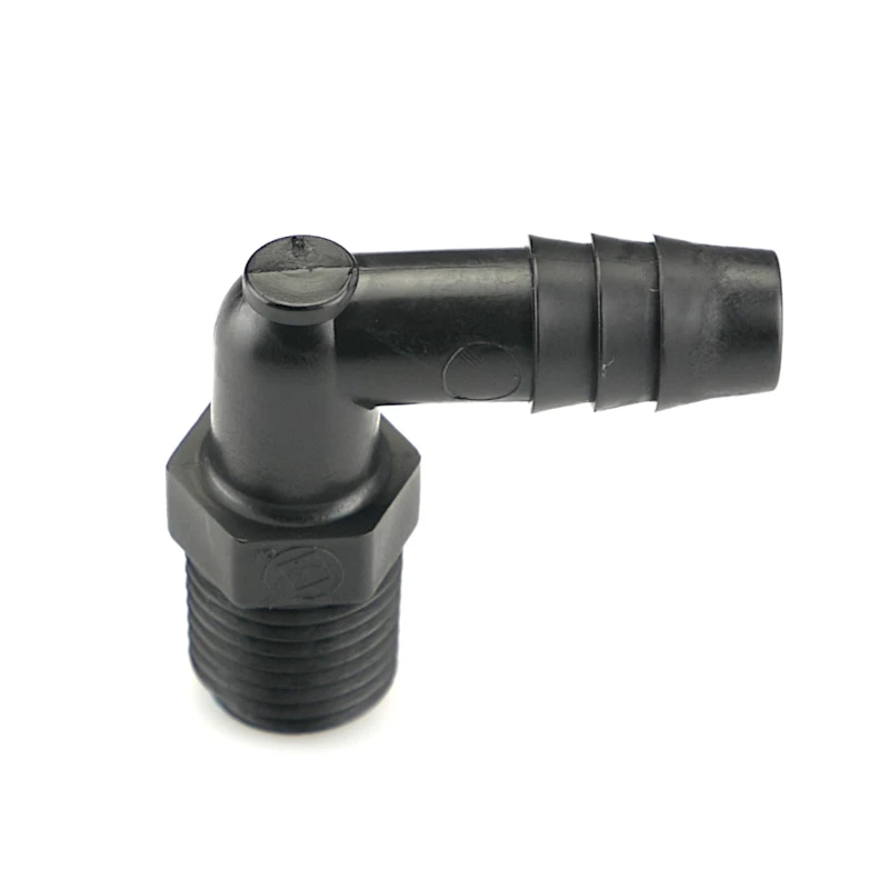 1/4" NPT x 3/8" Hose ID Black HDPE Elbow