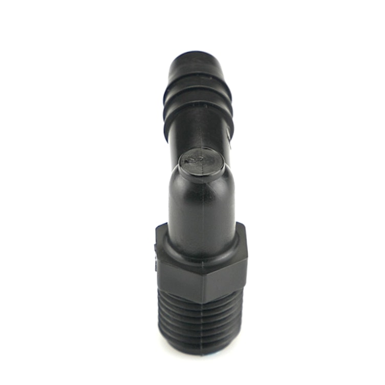 1/4" NPT x 3/8" Hose ID Black HDPE Elbow