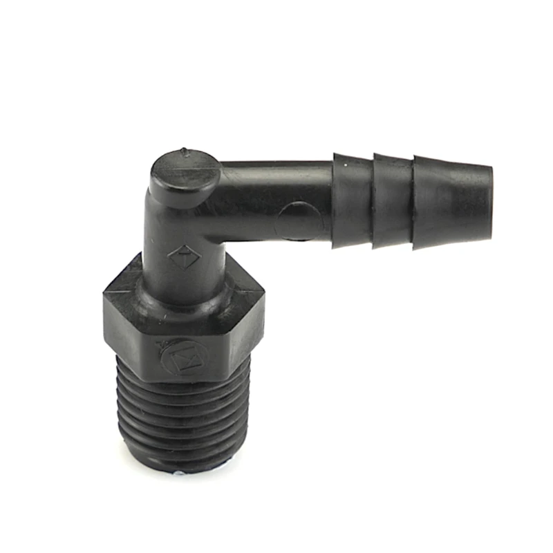 1/4" NPT x 5/16" Hose ID Black HDPE Elbow