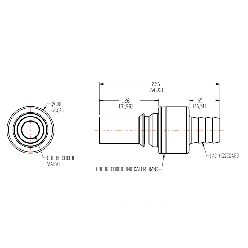 1/2" In-Line Hose Barb LQ6 Chrome-Plated Brass Valved Insert - Blue (Body Sold Separately)