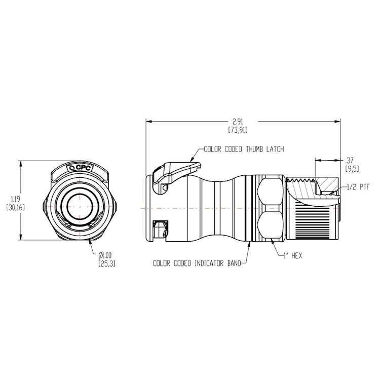 3/8" ID x 1/2" OD Compression Nut Chrome-Plated Brass Valved Body - Red (Insert Sold Separately)