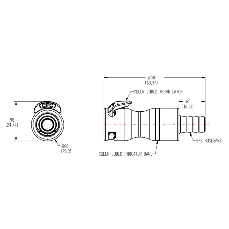 3/8" Hose Barb LQ4 Chrome-Plated Brass Valved Body - Red (Insert Sold Separately)