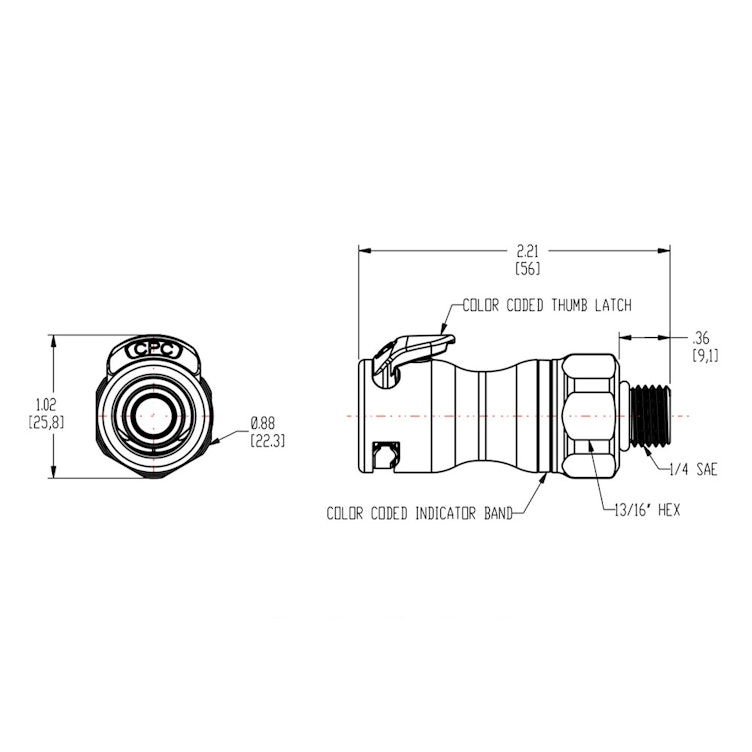 1/4 SAE-04 LQ4 Chrome-Plated Brass Valved Body - Blue (Insert Sold Separately)