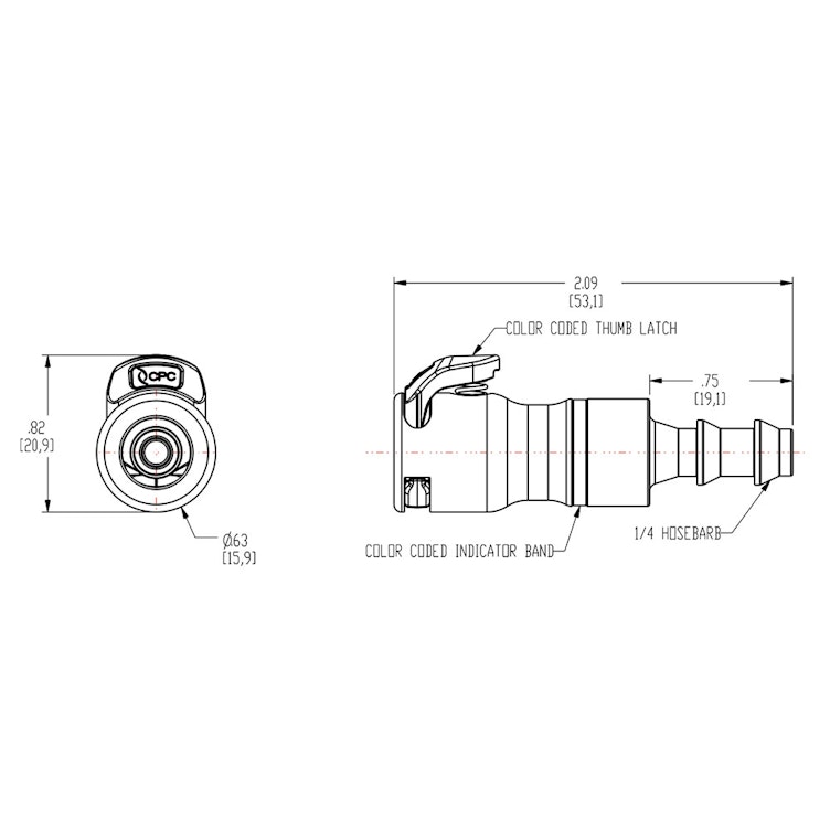 1/4" Hose Barb LQ2 Chrome-Plated Brass Locking Valved Body - Blue (Insert Sold Separately)