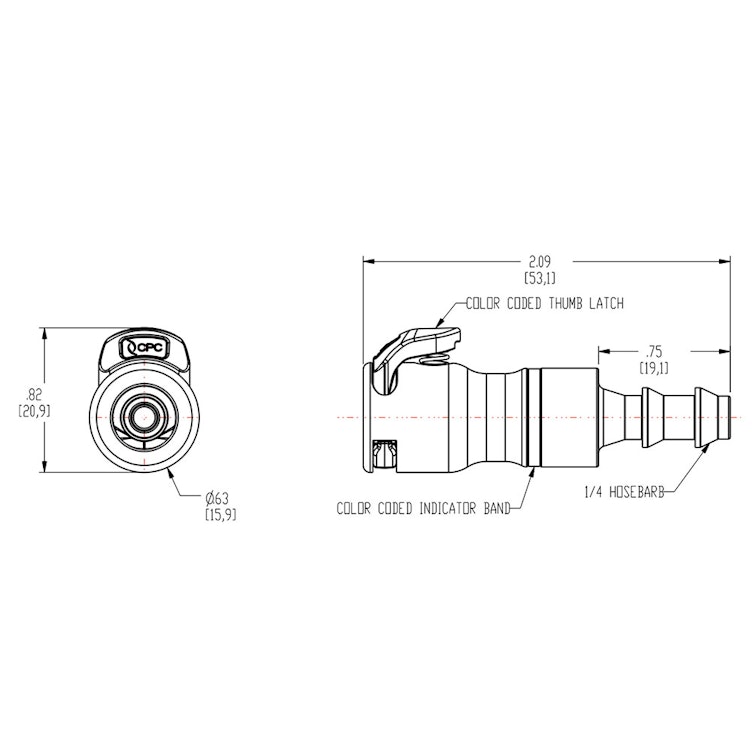 1/4" Hose Barb LQ2 Chrome-Plated Brass Locking Valved Body - Red (Insert Sold Separately)