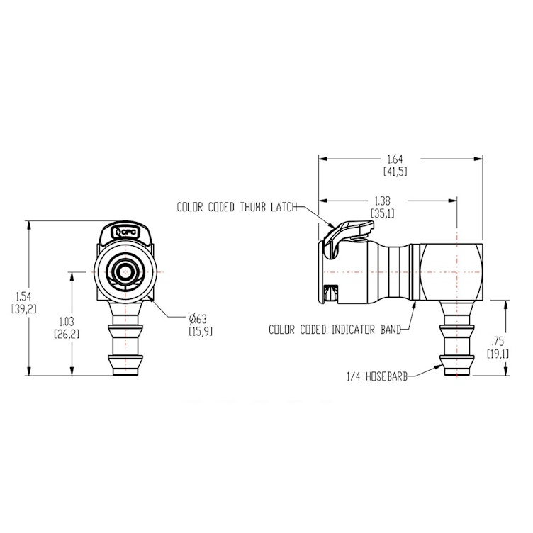 1/4" Hose Barb LQ2 Chrome-Plated Brass Locking Elbow Valved Body - Blue (Insert Sold Separately)