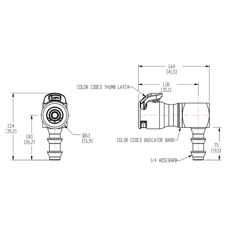 1/4" Hose Barb LQ2 Chrome-Plated Brass Locking Elbow Valved Body - Red (Insert Sold Separately)