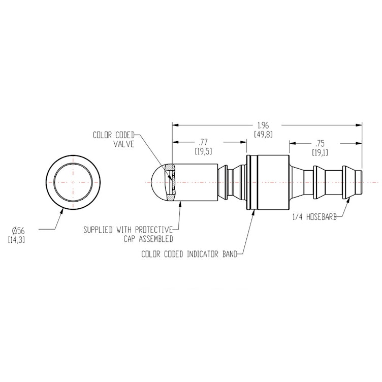 1/4" Hose Barb LQ2 Chrome-Plated Brass Locking Valved Insert - Blue (Body Sold Separately)