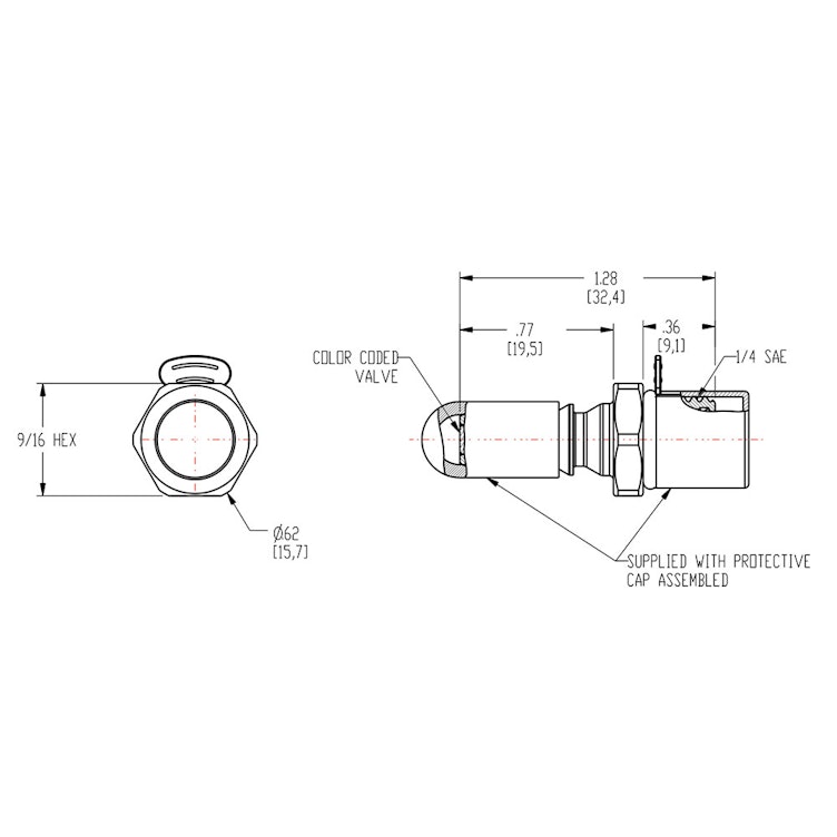 1/4 SAE-04 LQ2 Chrome-Plated Brass Valved Insert - Red (Body Sold Separately)