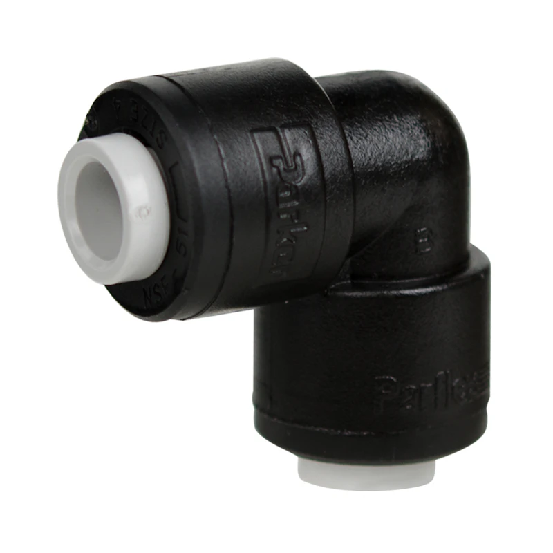 1/4" OD Push-to-Connect x 1/4" OD Push-to-Connect Black Polypropylene TrueSeal™ 90° Union Elbow