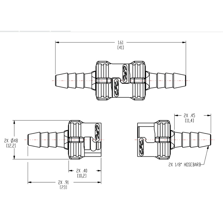 1/8" Hose Barb SMC Subminiature Acetal In-Line Coupling Set - Shutoff