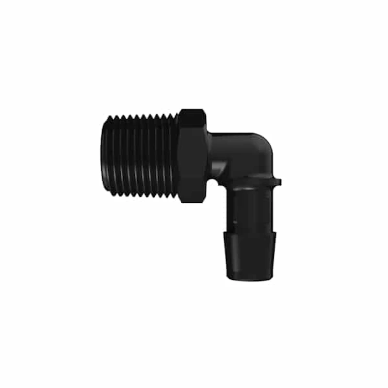 1/2" Tube ID x 1/2" NPT Black Nylon Elbow