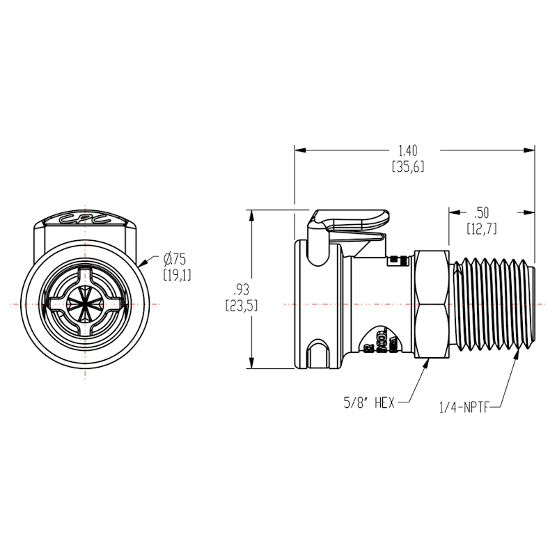 1/4" MNPT APC Series Acetal Coupling Body - Shutoff (Insert Sold Separately)