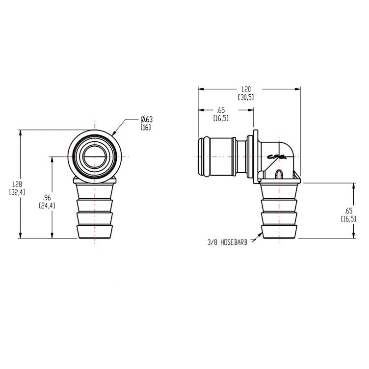 3/8" In-line Hose Barb APC Series Acetal Elbow Insert - Straight Thru (Body Sold Separately)