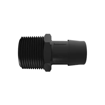 1" Tube ID x 1" NPT Black Nylon Threaded Adapter