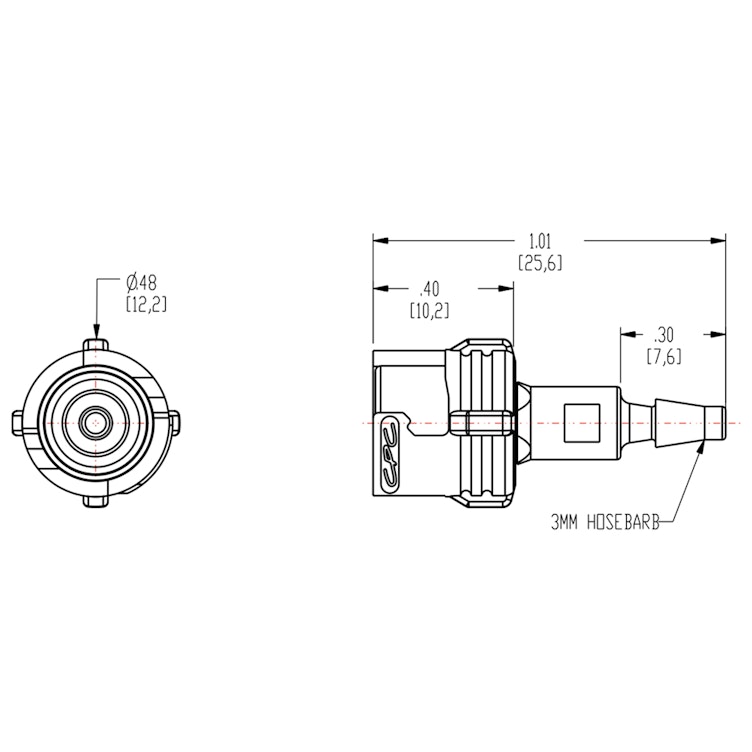 3mm Hose Barb SMC Series Subminiature Black Acetal Metric In-Line Coupling Body - Straight Thru (Insert Sold Separately)