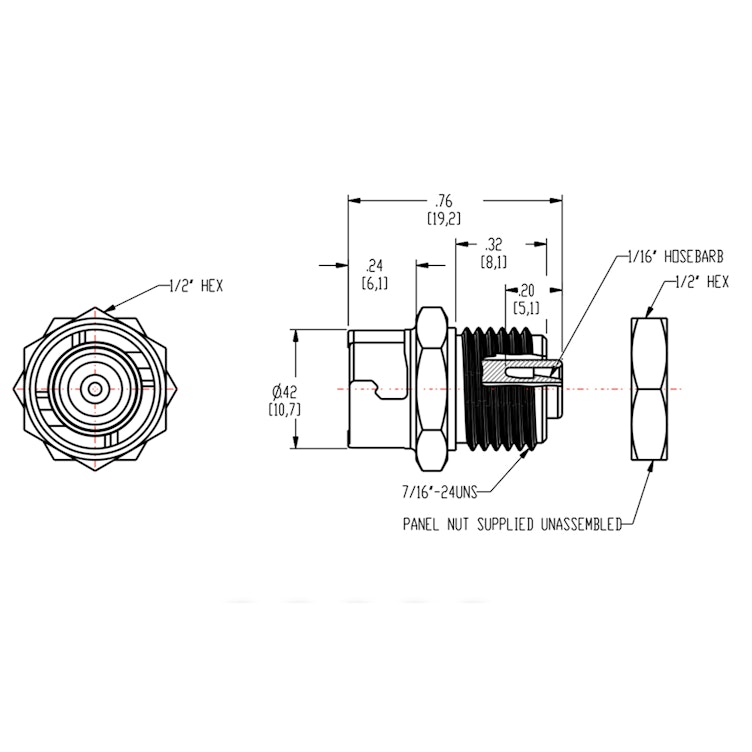 1/8" Hose Barb SMC Series Subminiature Polypropylene Panel Mount Coupling Body - Straight Thru (Insert Sold Separately)