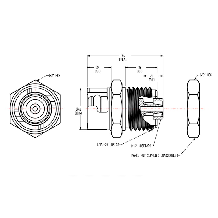 1/16" Hose Barb SMC Series Subminiature Polypropylene Panel Mount Coupling Insert - Straight Thru (Body Sold Separately)
