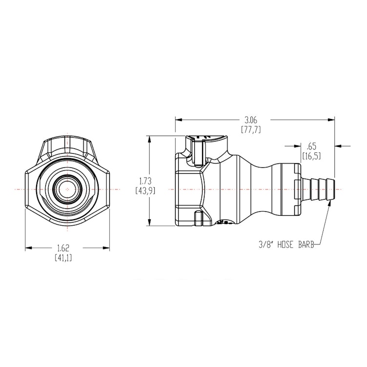 3/8" In-Line Hose Barb UDC Polypropylene Valved Coupling Body with Silicone O-Ring