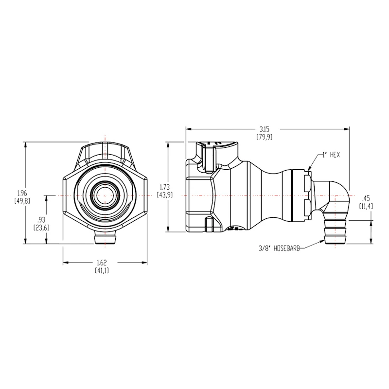 3/8" In-Line Hose Barb UDC Polypropylene Valved Elbow Body with EPDM O-Ring