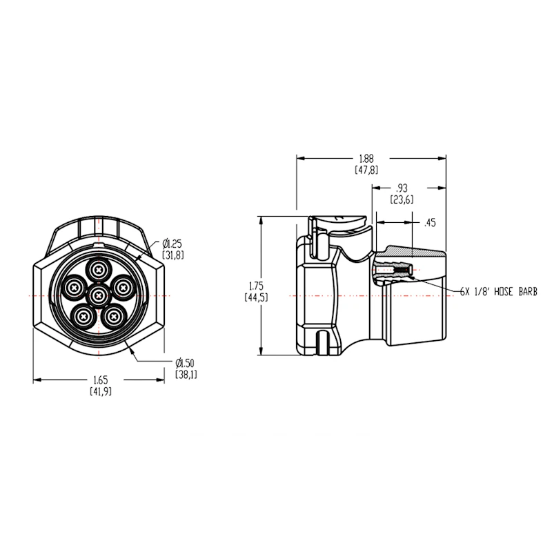 1/8" ID (3.2mm ID) Sixtube™ Coupling Body with Female Fitting - Straight Thru (Insert Sold Separately)