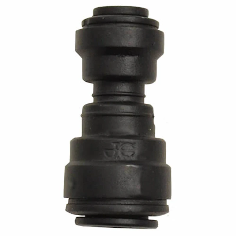 3/8" Tube OD x 1/4" Tube OD Black Polypropylene Reducing Union Connector