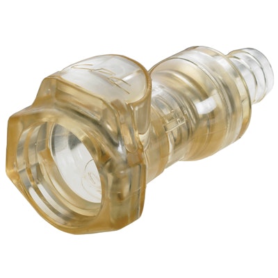 1/4" In-Line Hose Barb HFC 39 Series Polysulfone Coupling Body - Shutoff (Insert Sold Separately)