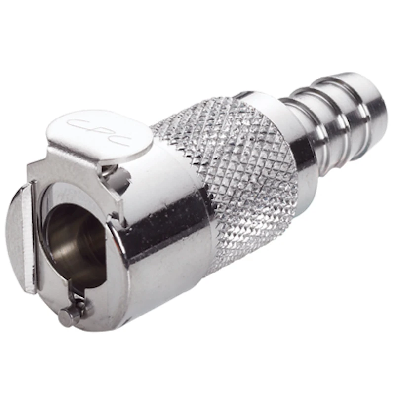 3/8" In-Line Hose Barb LC Series Chrome-Plated Brass Coupling Body - Shutoff (Insert Sold Separately)