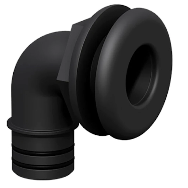1-1/8" Black Qwik-Lok® Elbow Bulkhead with Flange
