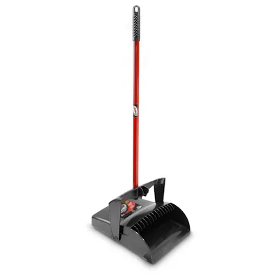 12" Black/Red Libman® Upright Lobby Dustpan - Open Lid
