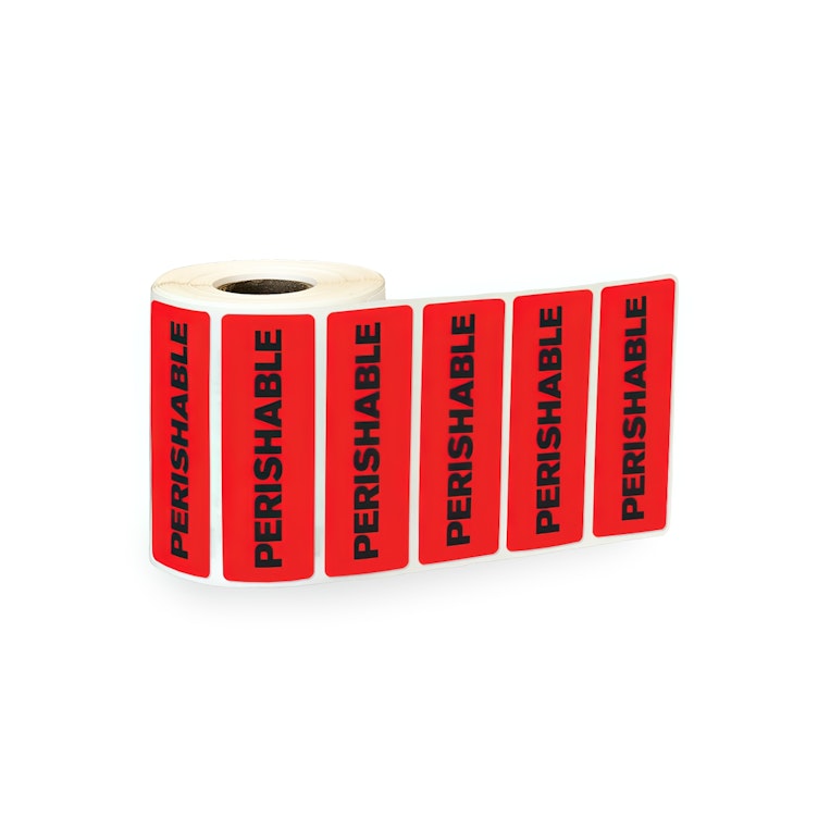 "Perishable" Rectangular Water-Resistant Polypropylene Label with Red Background - 3" x 1"