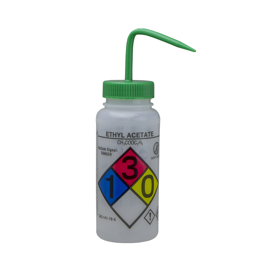 500mL Ethyl Acetate GHS Labeled Right-to-Know, Vented Wash Bottle