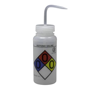 500mL Isotonic Saline GHS Labeled Right-to-Know, Vented Wash Bottle with Natural Dispensing Nozzle