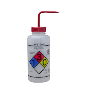 1000mL Acetone GHS Labeled Right-to-Know, Vented Wash Bottle with Red Dispensing Nozzle