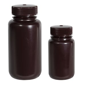 8 oz./250mL Nalgene™ Amber HDPE Wide Mouth Economy Bottles with 43mm Caps - Case of 72