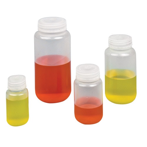 250mL Wide Mouth Natural Polypropylene Reagent Bottles with 43/415 Caps - Pack of 12