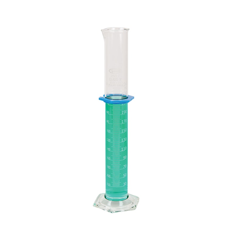 250mL Glass Cylinder with Hex Base & Double Metric Scale