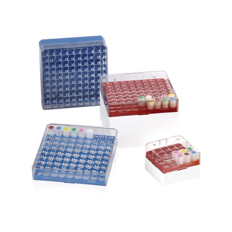 Red BioBox™ Storage Box with Transparent Lid for 3mL, 4mL & 5mL Vials- 9 x 9 Format