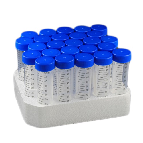 50mL Polypropylene Centrifuge Tubes with Attached Caps & Rack - Sterile