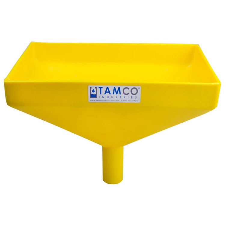 12" x 8" Rectangular Yellow Tamco® Funnel with 1-1/2" OD Center Spout