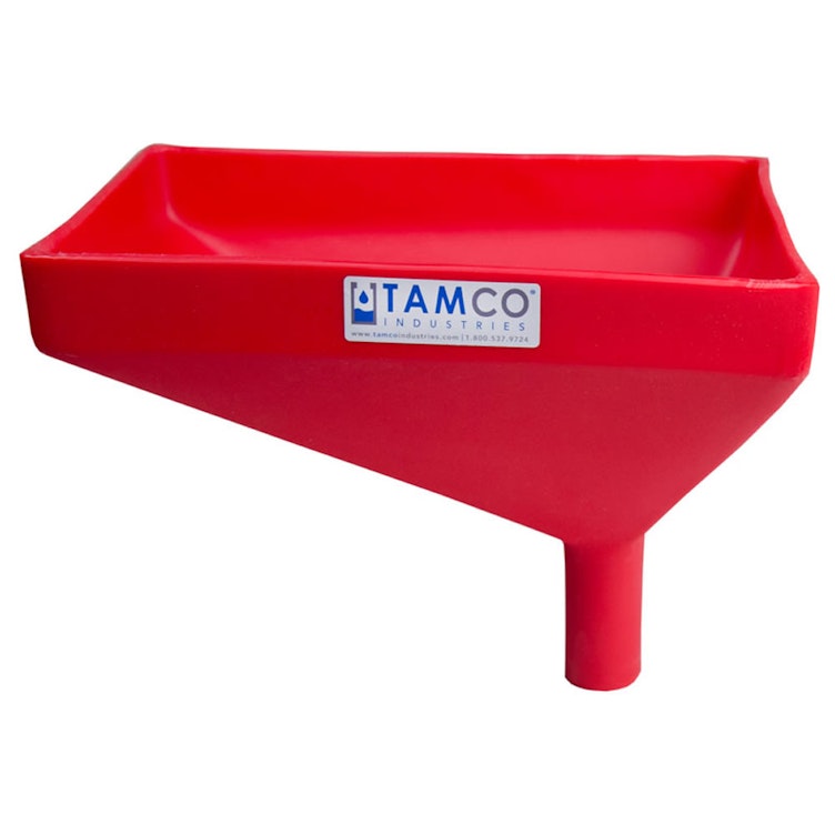 12" x 8" Rectangular Red Tamco® Funnel with 1-1/2" OD Offset Spout
