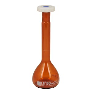 50mL Amber Volumetric Flask with 12/21 Stopper