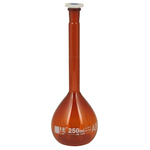 250mL Amber Volumetric Flask with 14/23 Stopper
