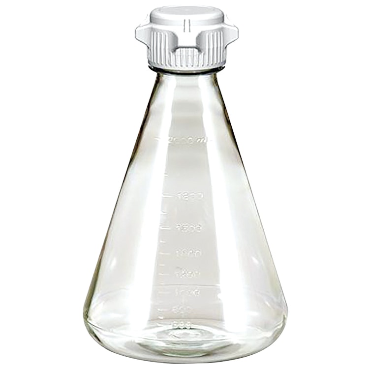 1 Liter Sterile Clear Erlenmeyer Flasks with White 53mm VersaCaps®