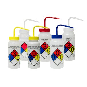 Scienceware® Wide Mouth Safety-Labeled 4-Color Wash Bottle