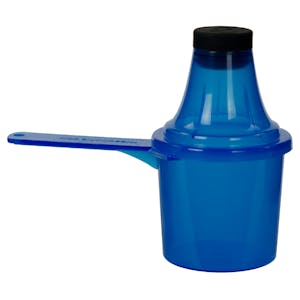 60cc Blue Polypropylene Scoop with Attached Funnel & Cap