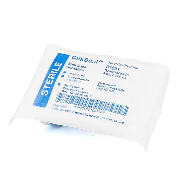 3 oz. Sterile Natural Polypropylene Specimen Cup with Blue HDPE Cap - Individually Wrapped; Case of 100