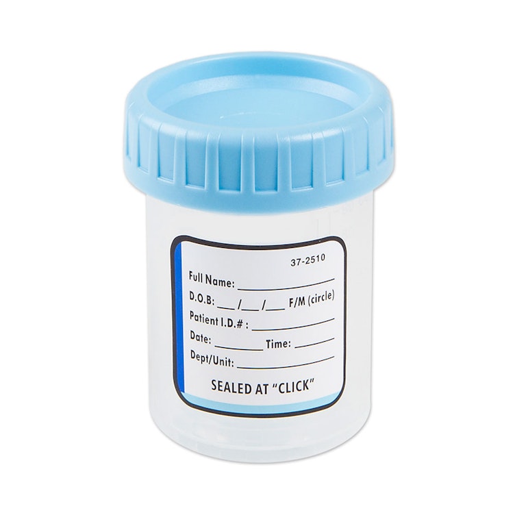3 oz. Non-Sterile Natural Polypropylene Specimen Cup with Blue HDPE Cap - Bulk Packed; Case of 400