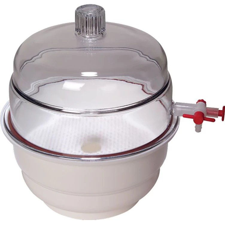 12" Clear Polycarbonate Vacuum Desiccator with White Base - 0.91 cu. ft.