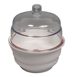 6" Clear Polycarbonate Non-Vacuum Desiccator with White Base - 0.15 cu. ft.